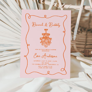 Tangerine Squiggle Brunch and Bubbly Bridal Shower Invitation