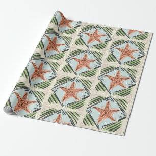 Tangerine Starfish wrapping paper