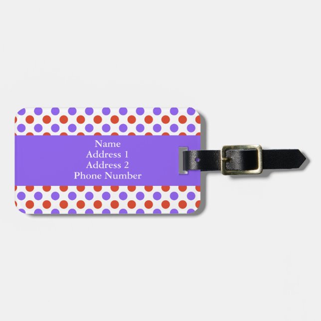 Tangerine Tango and Purple Polka Dots Luggage Tag (Front Horizontal)