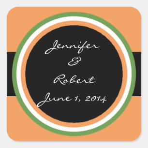 Tangerine Tango Green Circle Wedding Envelope Seal
