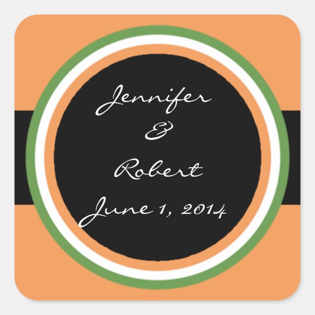 Tangerine Tango Green Circle Wedding Envelope Seal (Front)