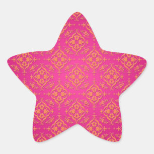 Tangerine Tango Orange and Pink Damask Star Sticker