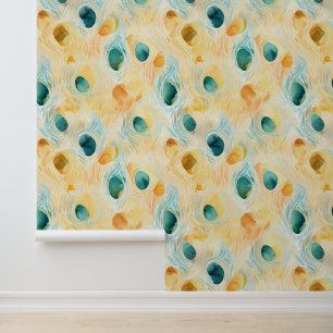 Tangerine Turquoise Abstract Peacock Wallpaper