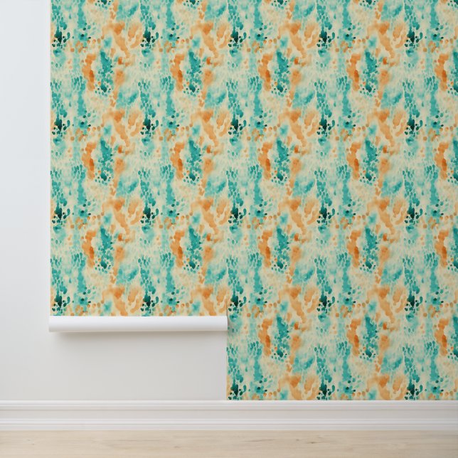 Tangerine Turquoise Teal Abstract Animal Wallpaper (Application)