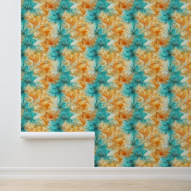 Tangerine Turquoise Teal Abstract Flowers  Wallpaper (Application)