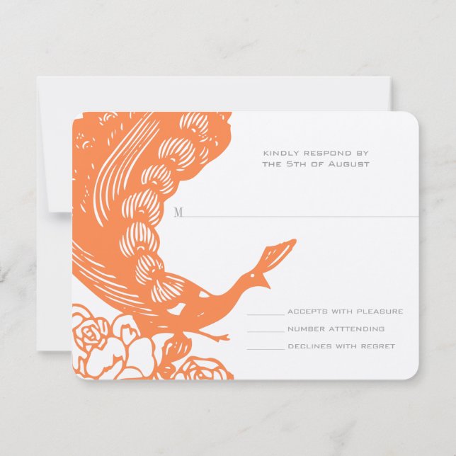Tangerine Vintage Modern Peacock Wedding RSVP (Back)