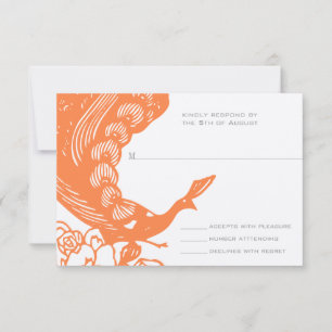 Tangerine Vintage Modern Peacock Wedding RSVP Card