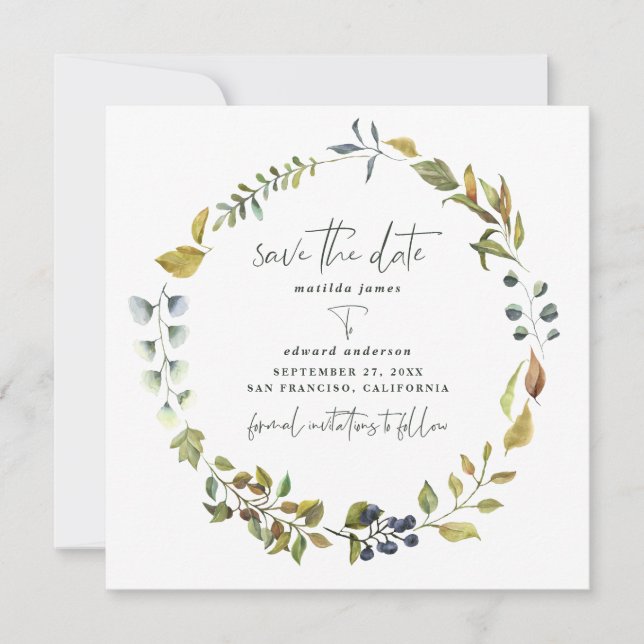 Tangerine watercolor floral wedding save the date (Front)