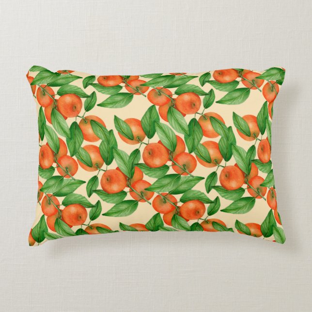 Tangerine watercolor pattern decorative cushion (Front)