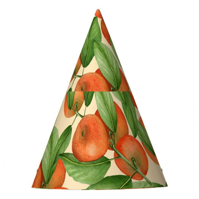 Tangerine watercolor, seamless fruit pattern. party hat (Front)