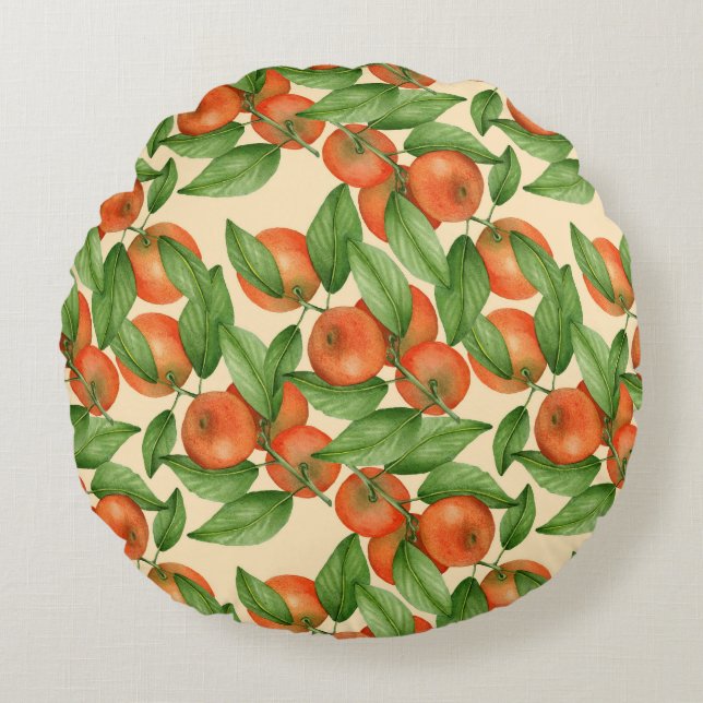 Tangerine watercolor, seamless fruit pattern. round cushion (Front)