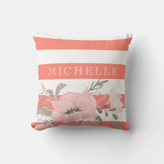 Tangerine | White Floral Personalised Cushion (Front)