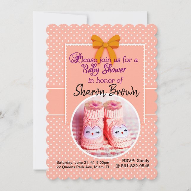 Tangerine & White Polka Dot Baby Shower Invitation (Front)