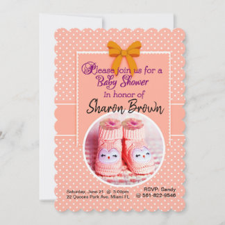 Tangerine & White Polka Dot Baby Shower Invitation