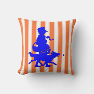 Tangerine White Stripe Child Dog Blue Silhouette Cushion