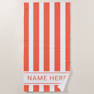 Tangerine with White Stripe Towel with Your Name