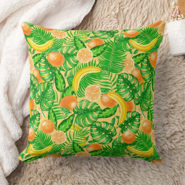 Tangerines, bananas and tropical leaves cushion (Blanket)