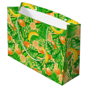 Tangerines, bananas and tropical leaves large gift bag