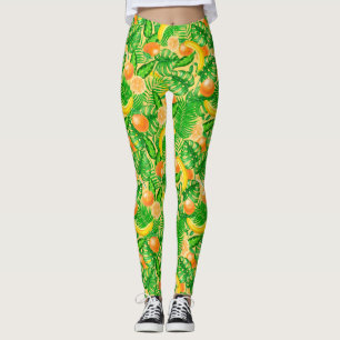 Tangerines, bananas and tropical leaves leggings