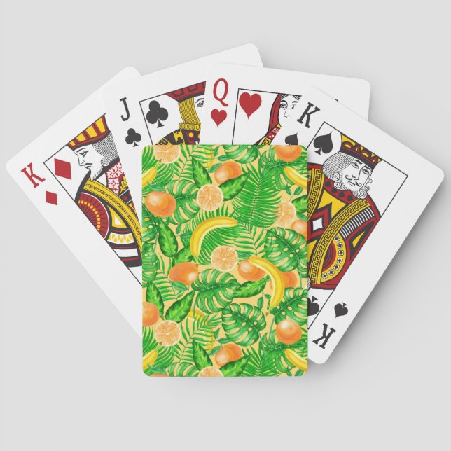 Tangerines, bananas and tropical leaves playing cards (Back)