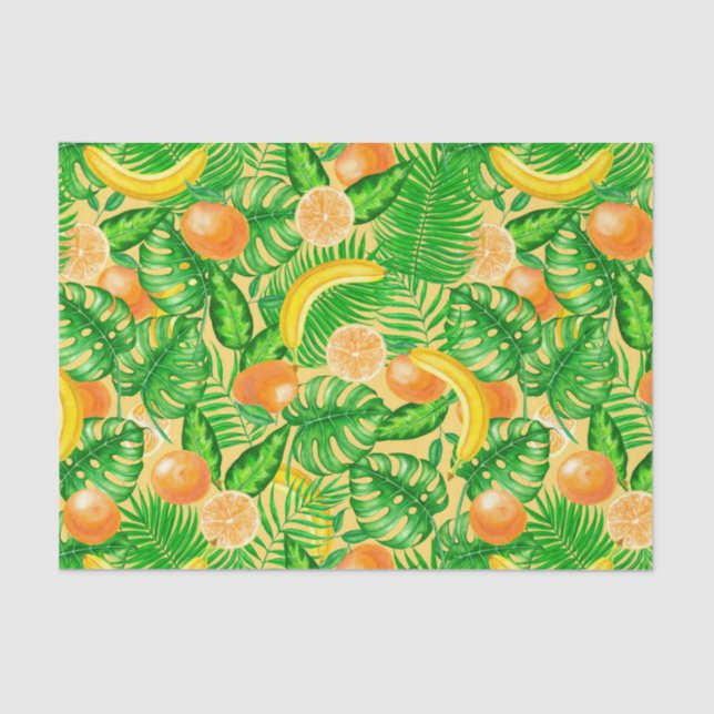 Tangerines, bananas and tropical leaves tissue paper (Front)