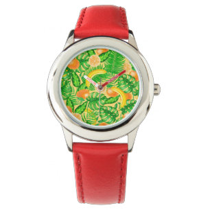 Tangerines, bananas and tropical leaves watch