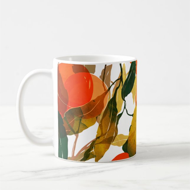 Tangerines tree: juicy seamless pattern. coffee mug (Left)