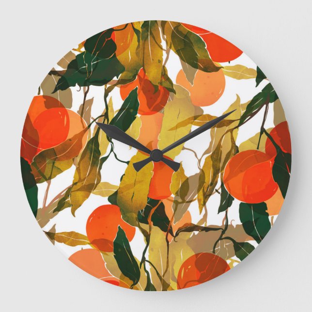 Tangerines tree: juicy seamless pattern. large clock (Front)