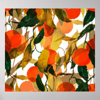 Tangerines tree: juicy seamless pattern.