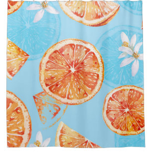 Tangerines Watercolor: Blue Luxurious Fabric Shower Curtain