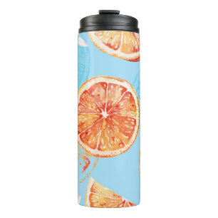 Tangerines Watercolor: Blue Luxurious Fabric Thermal Tumbler