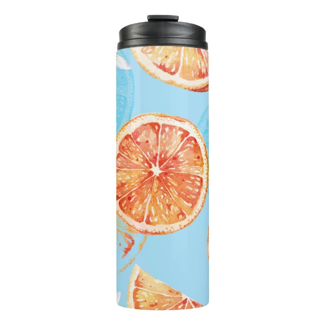 Tangerines Watercolor: Blue Luxurious Fabric Thermal Tumbler (Front)