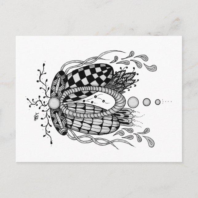Tangle art: floral design, oval postcard (Front)