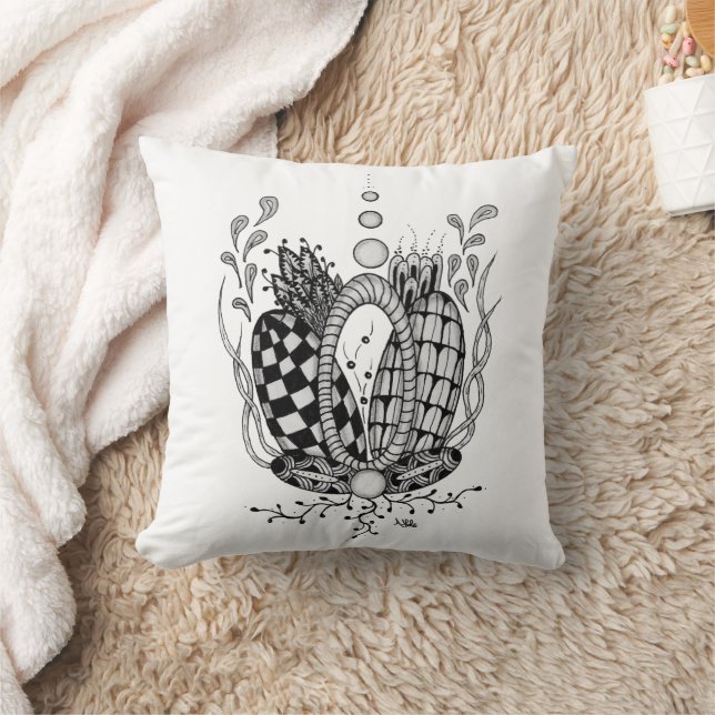 Tangle Art: Floral Design, Ovals -  Cushion (Blanket)
