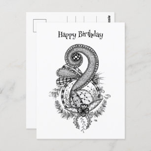 Tangle art: floral motif postcard