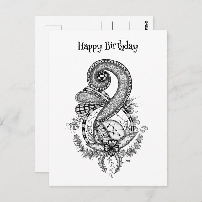 Tangle art: floral motif postcard (Front/Back)