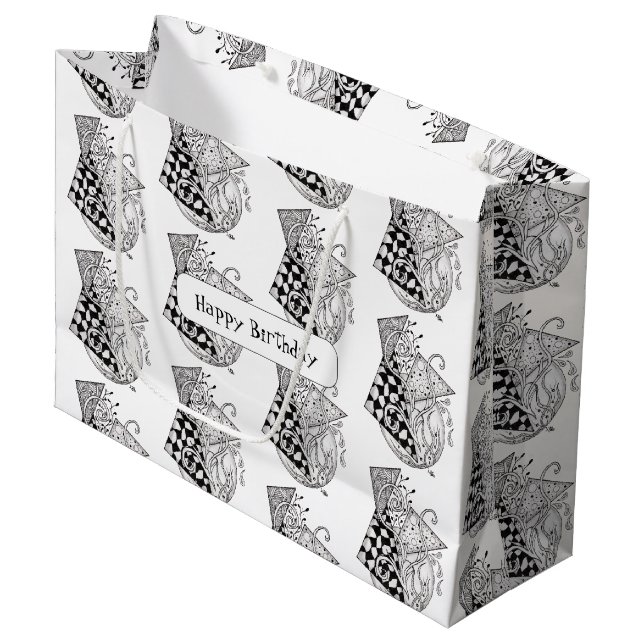 Tangle drawing Geometric, Triangle Large Gift Bag (Front Angled)