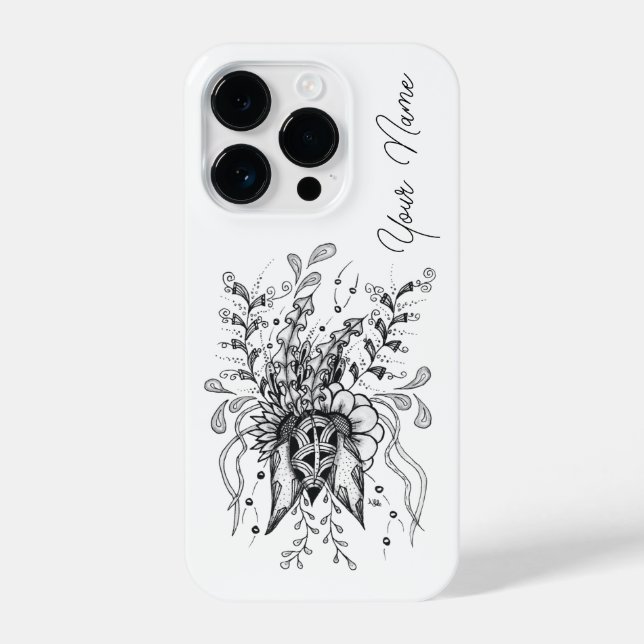 Tangle flower drawn iPhone case (Back)