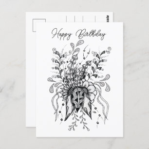 Tangle flower drawn postcard