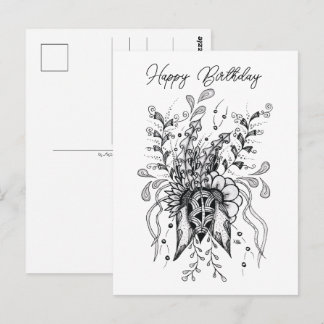 Tangle flower drawn postcard