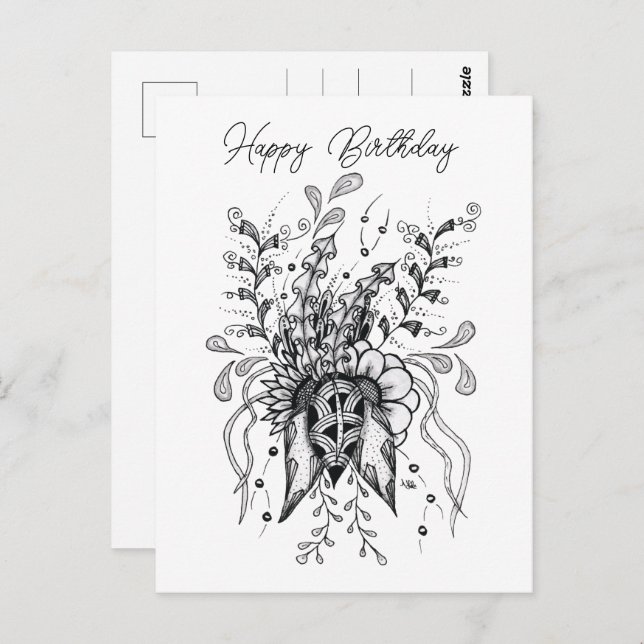 Tangle flower drawn postcard (Front/Back)