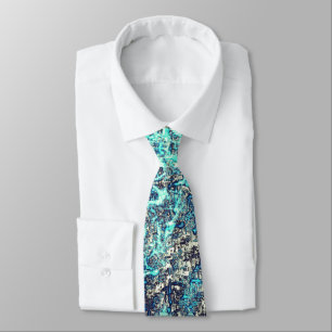 Tangle of threads or spongy cyan blue and grey tie