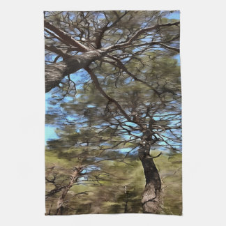 Tangled Branches Of Pine Trees Bizarre Perspective Tea Towel