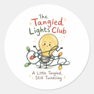 Tangled Christmas Lights Watercolor Classic Round Sticker
