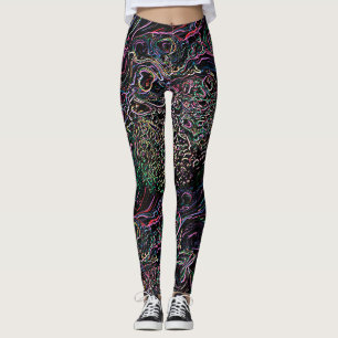 Tangled Colourful Rainbow Line Jumbled Knots Black Leggings
