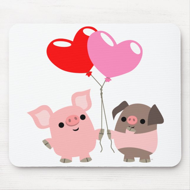 Tangled Hearts (Cartoon Pigs) mousepad (Front)