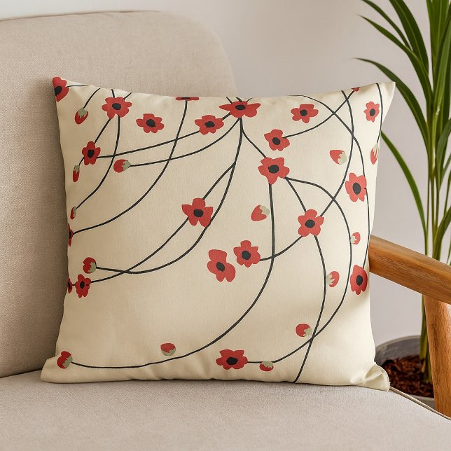 Tangled in Bloom Crimson Red Warm Vanilla Cushion (Creator Uploaded)