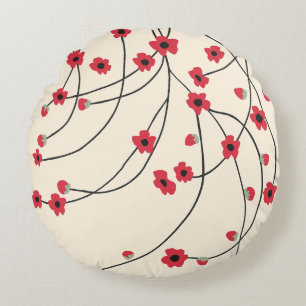 Tangled in Bloom Crimson Red Warm Vanilla Round Cushion