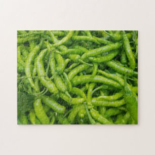 Tangled jumble of green hot peppers jigsaw puzzle