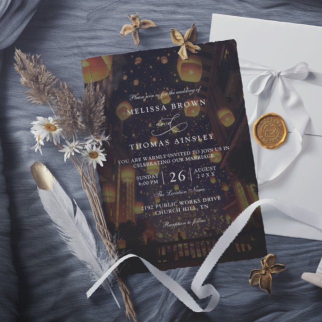 Tangled Lanterns Elegant Modern Chic Wedding Invitation (Creator Uploaded)